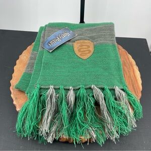 Harry Potter Slytherin Striped knit Scarf Patch Tassels green gray